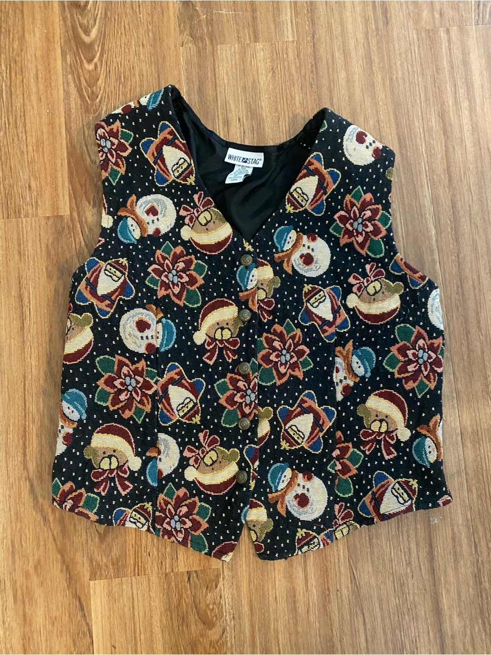 White Stag Black Festive Floral & Ornament Button Vest